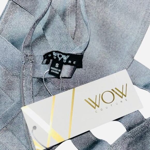 NEW WOW Couture SILVER Sexy Strappy Cheeky Bandage One Piece Swimsuit Size Small - Picture 8 of 10